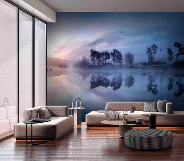 Fototapeta Mlhavé jezero se stromy a modrou oblohou, Přírodní fototapety, Populární fototapety, u06600 - Tapeko.co.cz