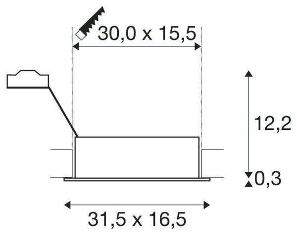 BIG WHITE SLV NEW TRIA 2, vestavné svítidlo, dvě žárovky, QPAR111, obdélníkové, černé matné, max. 150 W, vč. upínacích pružin 113840
