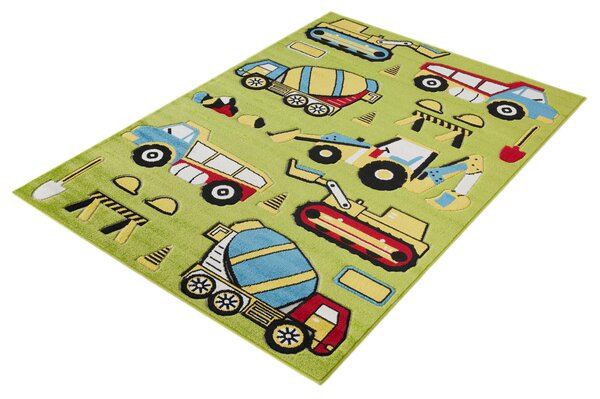 Kobercový ráj Dětský kusový koberec Adventure Camion Bagr Traktor Auta zelený Rozměr: 120x170 cm
