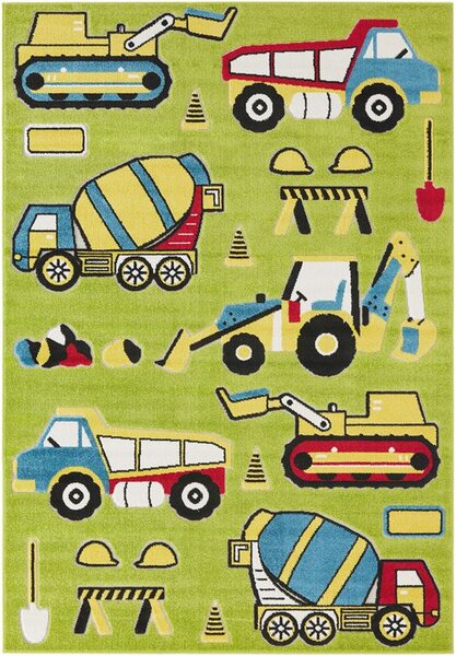 Kobercový ráj Dětský kusový koberec Adventure Camion Bagr Traktor Auta zelený Rozměr: 120x170 cm