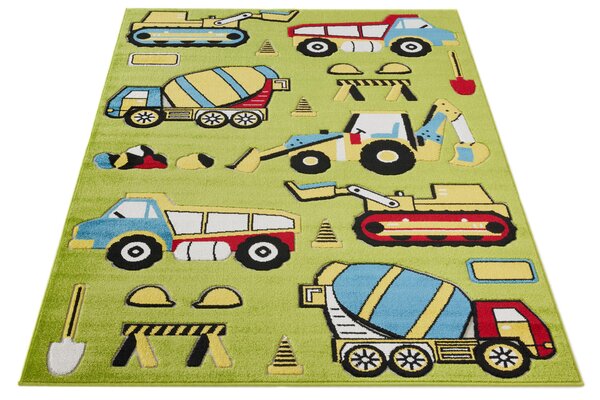 Kobercový ráj Dětský kusový koberec Adventure Camion Bagr Traktor Auta zelený Rozměr: 120x170 cm