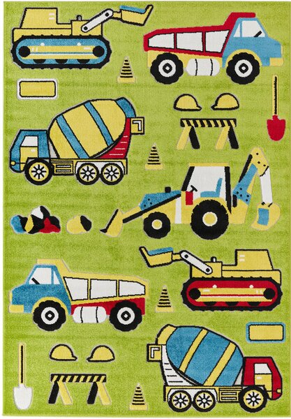 Kobercový ráj Dětský kusový koberec Adventure Camion Bagr Traktor Auta zelený Rozměr: 120x170 cm