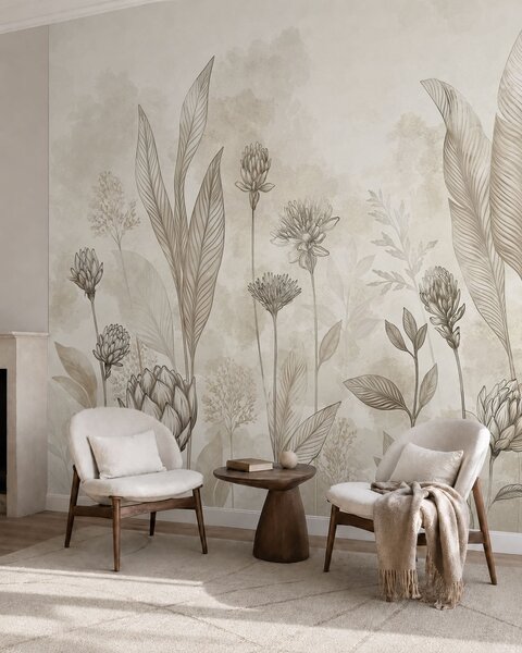 Fototapety Botanická kompozice s květy a listy, Fototapety květiny, w05802 : uwalls.cz