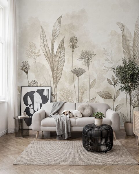 Fototapety Botanická kompozice s květy a listy, Fototapety květiny, w05802 : uwalls.cz