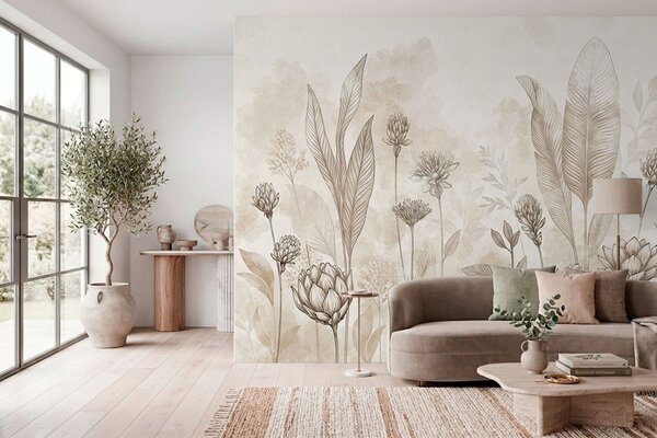 Fototapety Botanická kompozice s květy a listy, Fototapety květiny, w05802 : uwalls.cz