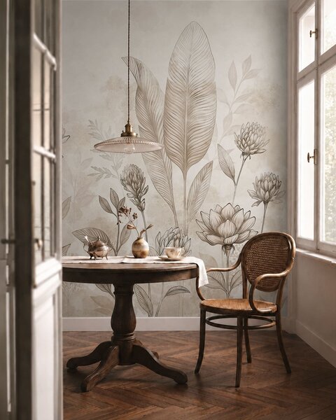 Fototapety Botanická kompozice s květy a listy, Fototapety květiny, w05802 : uwalls.cz