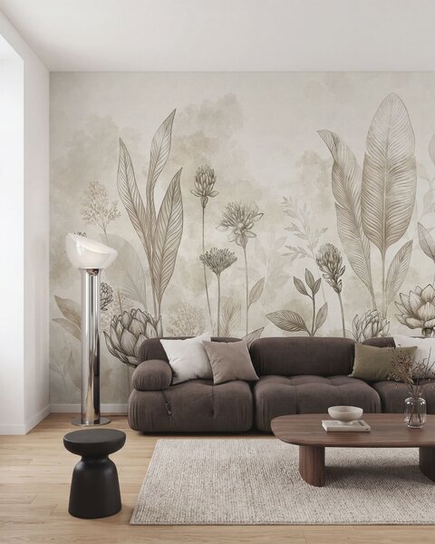 Fototapety Botanická kompozice s květy a listy, Fototapety květiny, w05802 : uwalls.cz