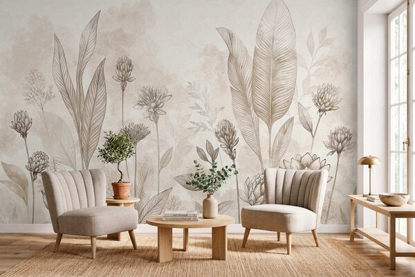 Fototapety Botanická kompozice s květy a listy, Fototapety květiny, w05802 : uwalls.cz