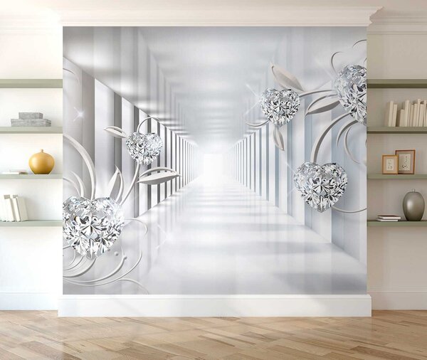 Fototapeta Bílá předsíň s diamanty a květinami, 3D fototapety, Populární fototapety, u07513 - Tapeko.co.cz