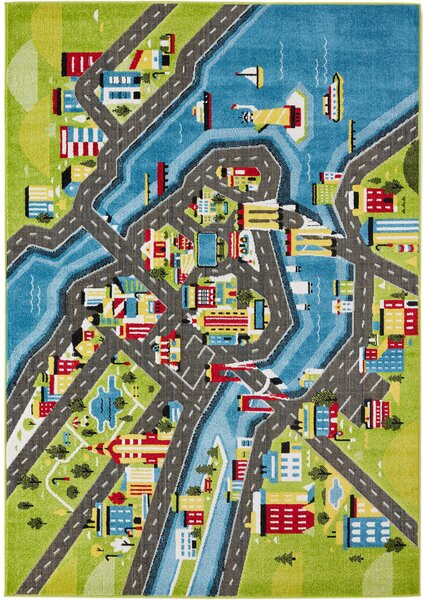 Kobercový ráj Dětský kusový koberec Adventure Lahti modrý zelený Rozměr: 100x140 cm