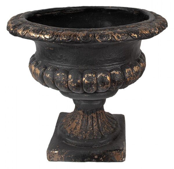 Černý keramický obal na květináč se zlatým odřením na podstavci – 52x47 cm