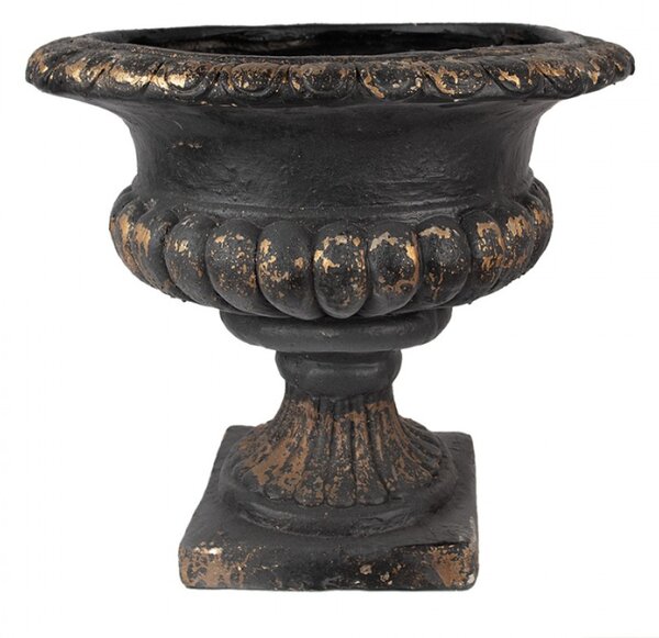 Černý keramický obal na květináč se zlatým odřením na podstavci – 52x47 cm