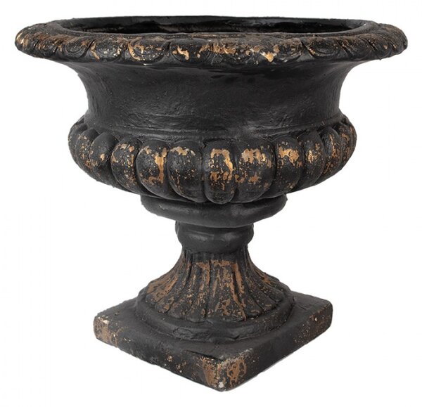 Černý keramický obal na květináč se zlatým odřením na podstavci – 52x47 cm