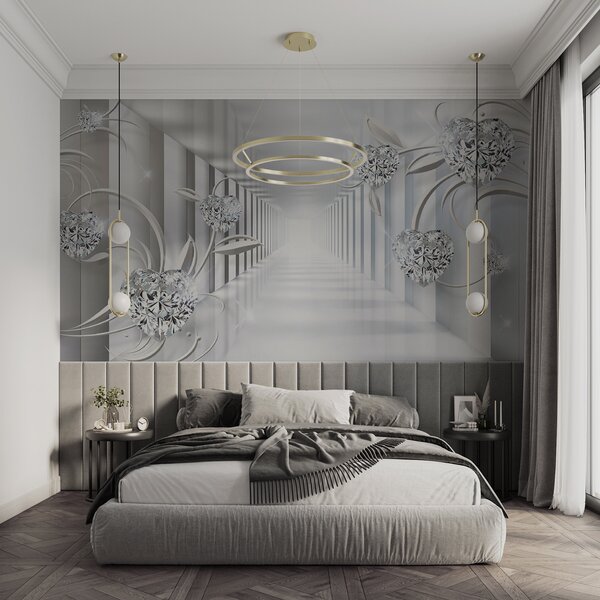 Fototapeta Bílá předsíň s diamanty a květinami, 3D fototapety, Populární fototapety, u07513 - Tapeko.co.cz