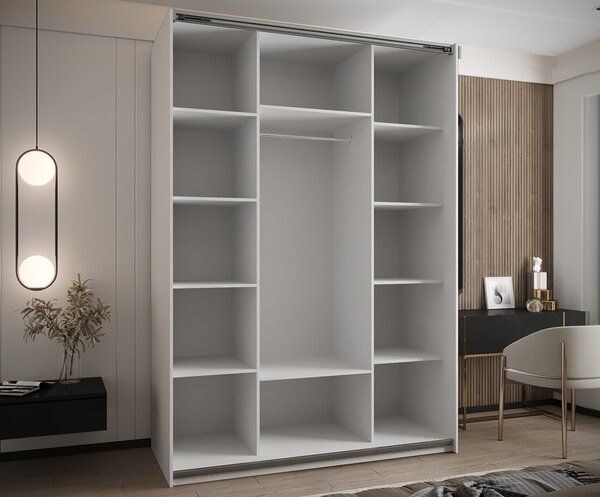Šatní skříň LUX 1 s posuvnými dveřmi, 170×245,5×64 Bílá / dub Artisan / stříbrné