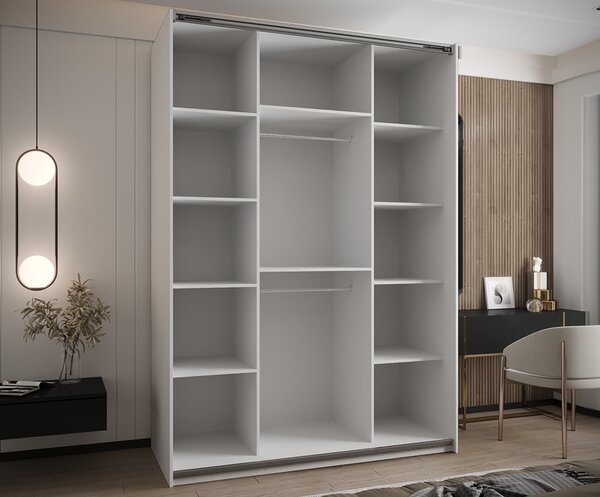 Šatní skříň LUX 1 s posuvnými dveřmi, 170×245,5×64 Bílá / dub Artisan / stříbrné