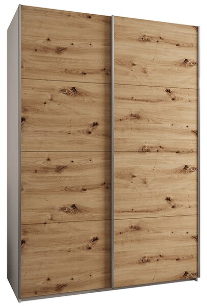 Šatní skříň LUX 1 s posuvnými dveřmi, 170×245,5×64 Bílá / dub Artisan / stříbrné