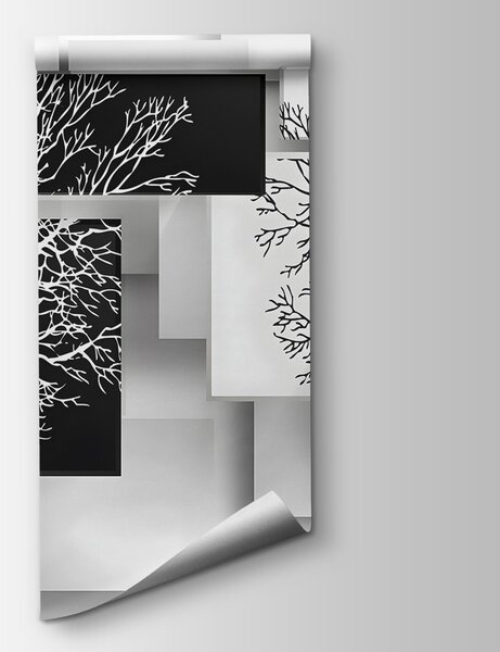 Fototapeta Skupina černobílých čtverců se stromy, Geometrické 3D fototapety, Populární fototapety, u09369 - Tapeko.co.cz