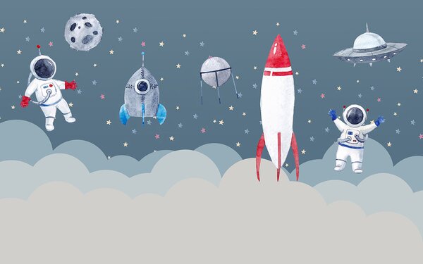 Fototapeta Raketoplány a rakety na obloze, Dětské fototapety, Populární fototapety, u09813 - Tapeko.co.cz