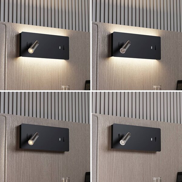 Nástěnné svítidlo Lucande LED Kimo, hranaté, černé, hliník, USB