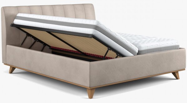 Čaluněná postel s úložným prostorem béžová, 180 x 200 cm