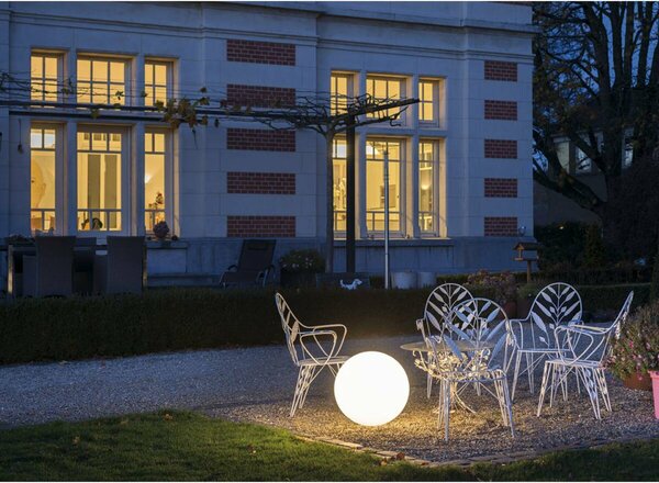 BIG WHITE SLV ROTOBALL FLOOR 50, venkovní stojací lampa, TC-(D,H,T,Q)SE, IP44, koule, bílá, pr. 50 cm, max. 24 W 227221