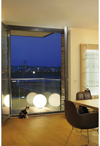 BIG WHITE SLV ROTOBALL FLOOR 50, venkovní stojací lampa, TC-(D,H,T,Q)SE, IP44, koule, bílá, pr. 50 cm, max. 24 W 227221