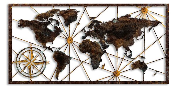 ASIR Nástěnná dekorace kovová WORLD MAP hnědá a tyrkysová