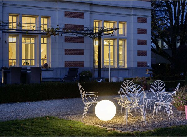 BIG WHITE SLV ROTOBALL FLOOR 50, venkovní stojací lampa, TC-(D,H,T,Q)SE, IP44, koule, bílá, pr. 50 cm, max. 24 W 227221