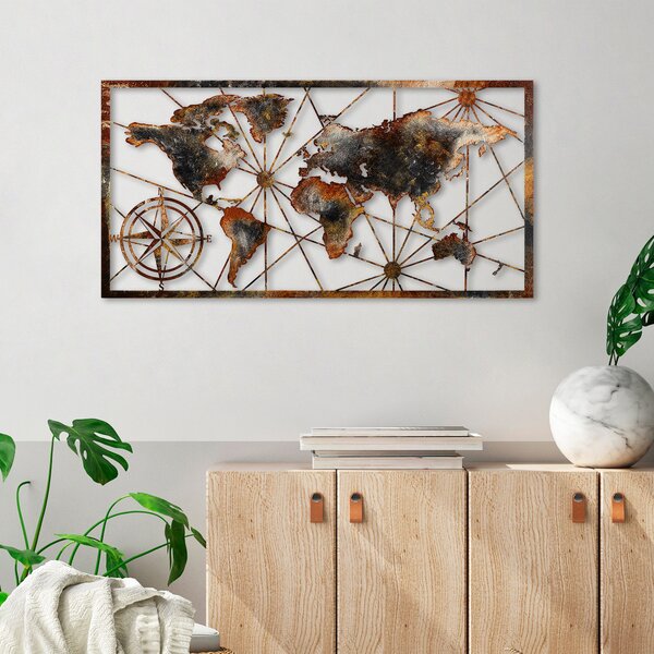ASIR Nástěnná dekorace kovová WORLD MAP hnědá a stříbrná