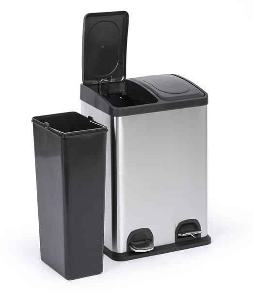 Koš na tříděný odpad, 2x 20 l, nerez, nášlapný