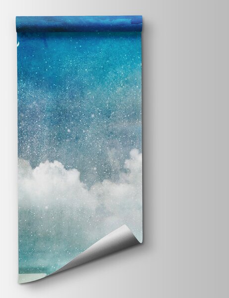 Fototapeta Modrá obloha s mraky a půlměsícem, Designové fototapety na zeď, Populární fototapety, u12672 - Tapeko.co.cz