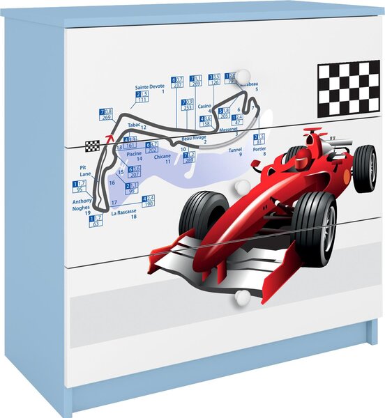 Dětská komoda Formule 1 v modré barvě Babydreams