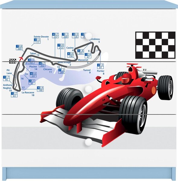 Dětská komoda Formule 1 v modré barvě Babydreams