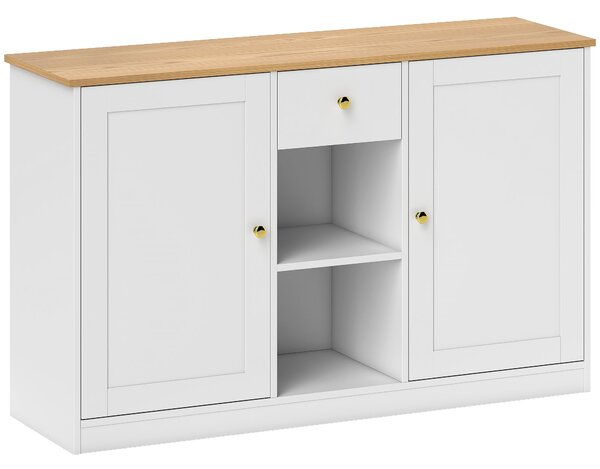 HOMCOM Komoda se Zásuvkou, 2 Dveřmi a 2 Otevřenými Policemi, 120 x 35 x 75,2 cm Bílá | Aosom