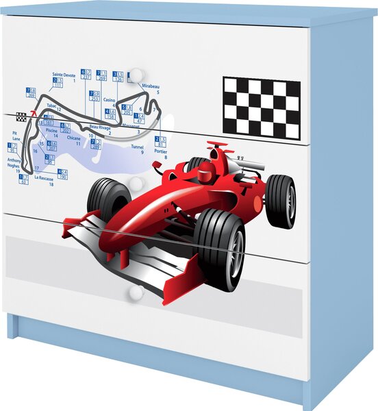 Dětská komoda Formule 1 v modré barvě Babydreams