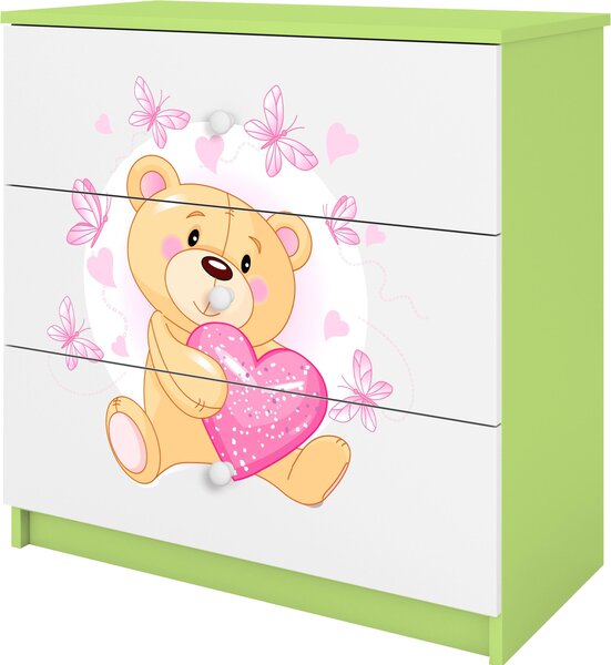 Dětská komoda medvídek motýl v zelené barvě Babydreams