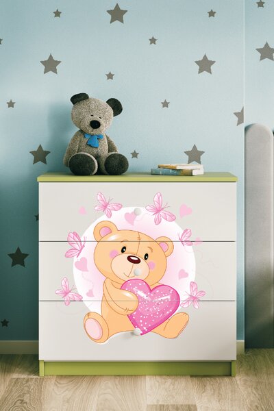 Dětská komoda medvídek motýl v zelené barvě Babydreams