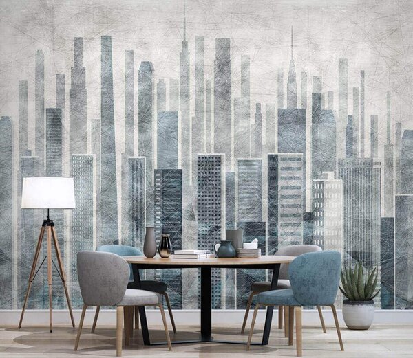 Fototapeta Panorama města s mnoha vysokými budovami, Geometrické 3D fototapety, Populární fototapety, u15524 - Tapeko.co.cz