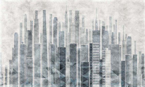 Fototapeta Panorama města s mnoha vysokými budovami, Geometrické 3D fototapety, Populární fototapety, u15524 - Tapeko.co.cz