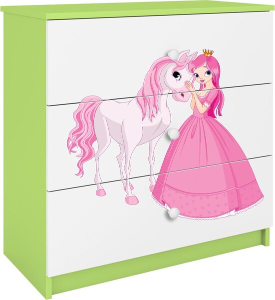 Dětská komoda princezna koník v zelené barvě Babydreams