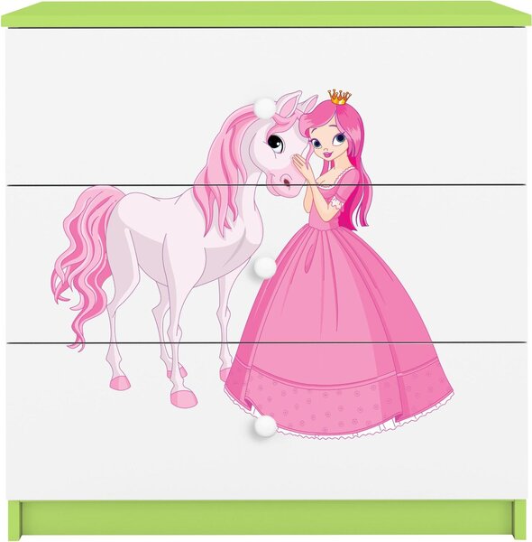 Dětská komoda princezna koník v zelené barvě Babydreams