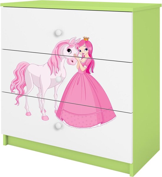 Dětská komoda princezna koník v zelené barvě Babydreams