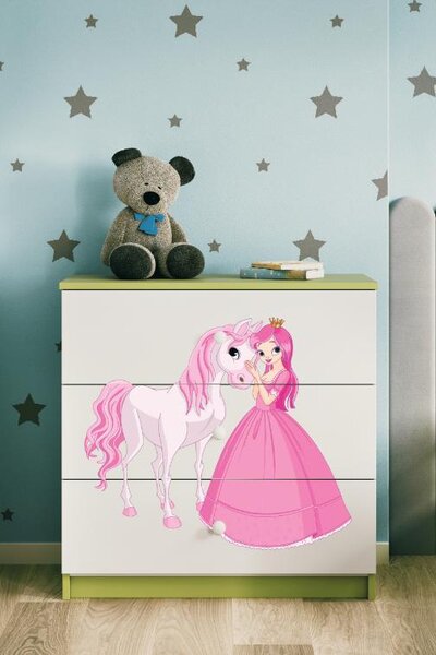 Dětská komoda princezna koník v zelené barvě Babydreams