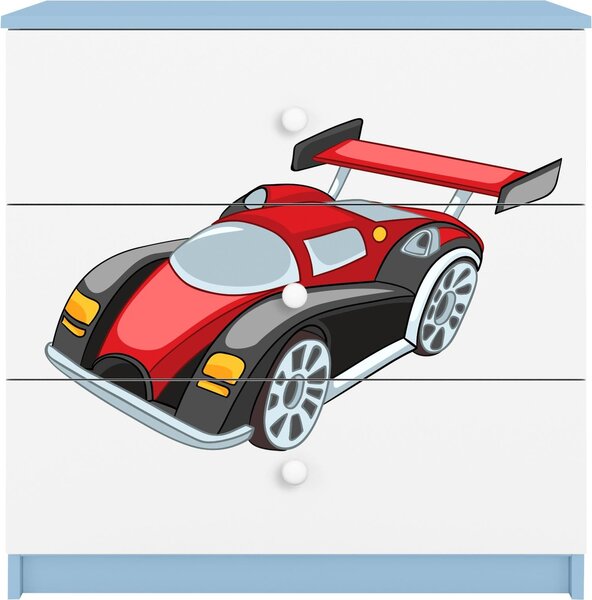 Dětská komoda se zásuvkami závodní auto v modré barvě Babydreams