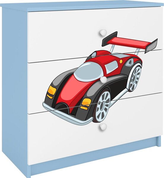 Dětská komoda se zásuvkami závodní auto v modré barvě Babydreams