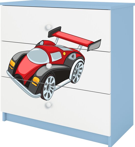 Dětská komoda se zásuvkami závodní auto v modré barvě Babydreams