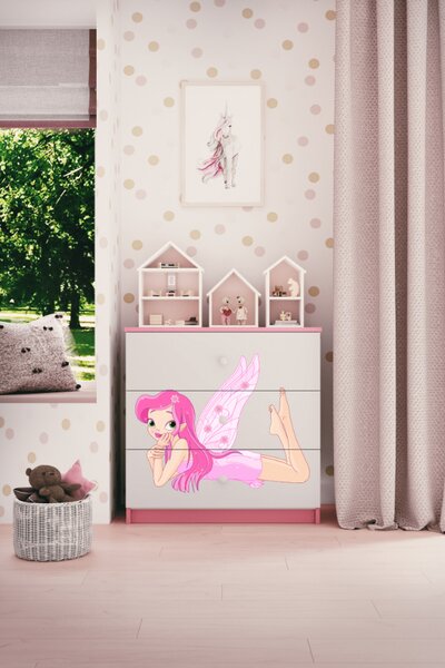 Dětská komoda elf s křídly v růžové barvě Babydreams