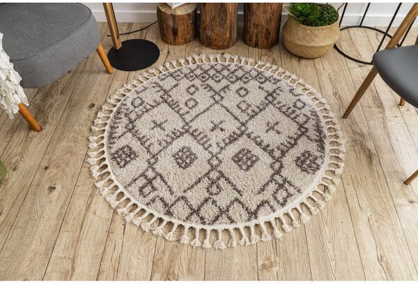Dywany Łuszczów, Kusový koberec Berber Tanger B5940 cream and brown kruh, 120x120 (průměr) kruh, hnědá, obývací pokoj