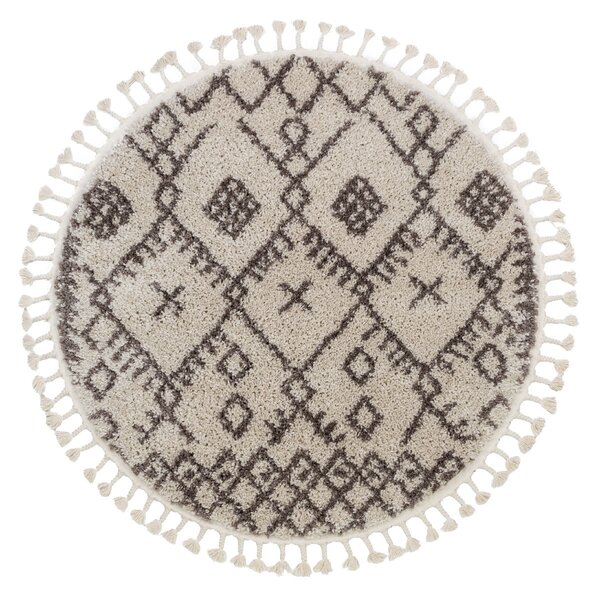 Dywany Łuszczów, Kusový koberec Berber Tanger B5940 cream and brown kruh, 120x120 (průměr) kruh, hnědá, obývací pokoj